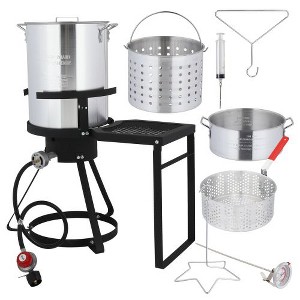 Karl Home 30 QT Turkey Fryer With Basket Outdoor Propane Deep Fryers Burner Stand With Side Shelf - 1 of 4