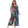 Agnes Orinda Women's Plus Size Floral V Neck Sleeveless Adjustable Spaghetti Strap Boho Wide Leg Jumpsuits - 3 of 4