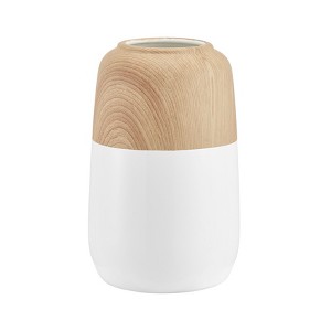 Nora Burk Contemporary Two Tone Cylindrical Tabletop Vase - White and Beech - 1 of 4