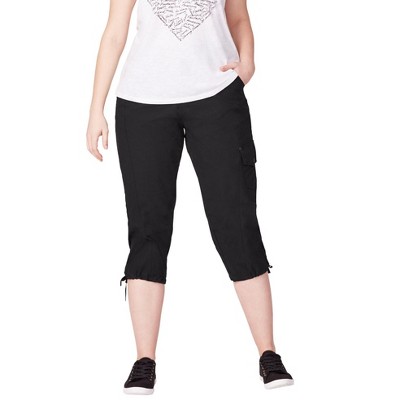 Ellos Women's Plus Size Stretch Cargo Capris Front And Side