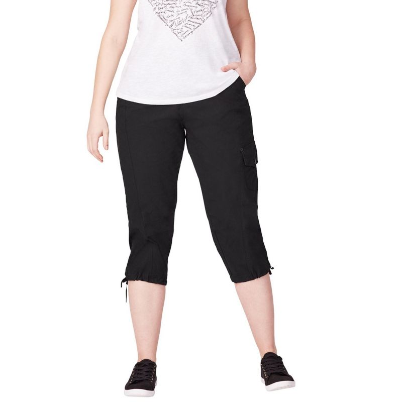Ellos Women's Plus Size Stretch Cargo Capris Front and Side Pockets Casual Cropped Pants, 1 of 2