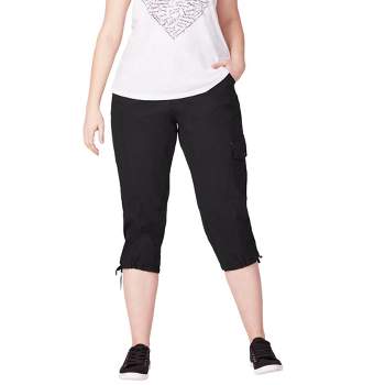 Ellos Women's Plus Size Stretch Cargo Capris Front and Side Pockets Casual Cropped Pants