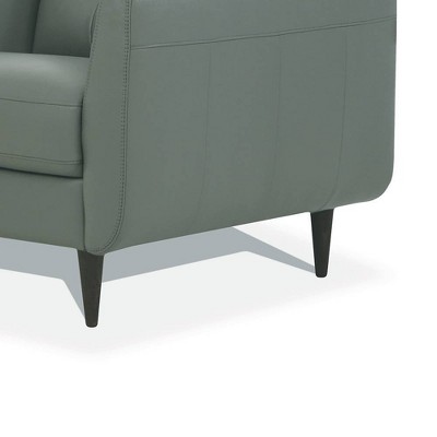 Radwan Pesto Green Leather Accent Chair with Wood Legs