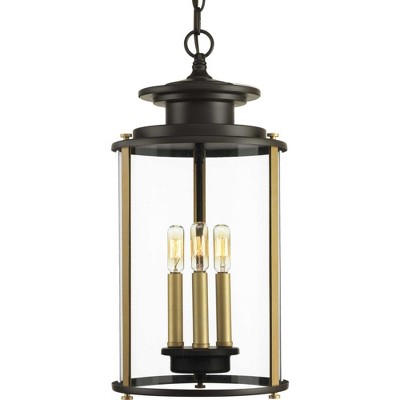 Antique Bronze and Glass 3-Light Indoor/Outdoor Pendant