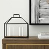HomeRoots 15" Black Metal Glass And Wood Geometric Two Light Hurricane Candle Holder - 2 of 4