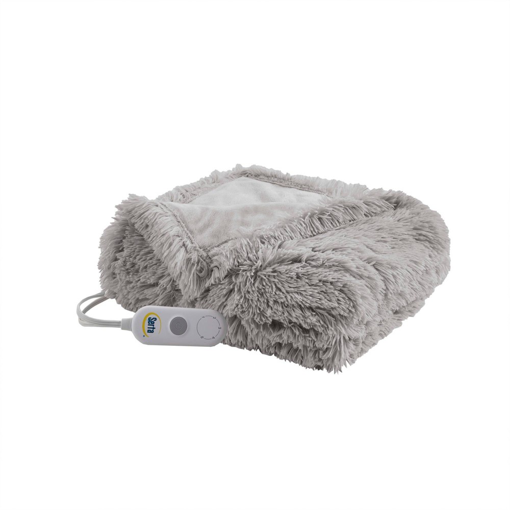 Photos - Duvet Serta 50"x60" Leena Shaggy Faux Fur Electric Heated Throw Blanket Gray: Mi 