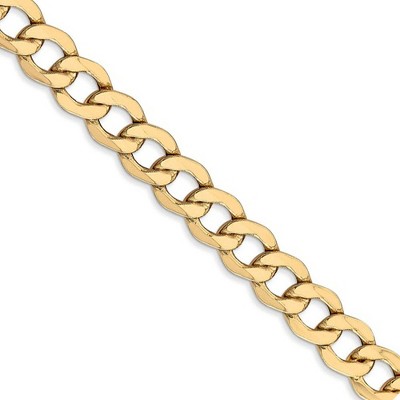 Black Bow Jewelry Men's 7mm 14k Yellow Gold Hollow Curb Link Chain Necklace