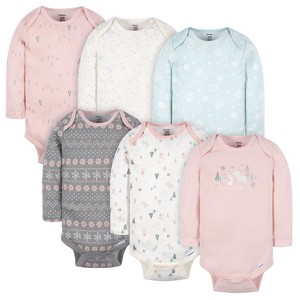 Gerber Baby Girls' Long Sleeve Onesies® Bodysuits, 6-Pack - 1 of 4