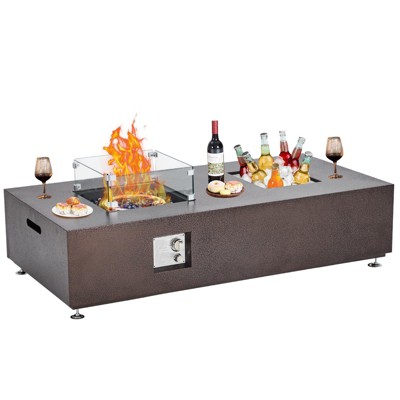 50000BTU Fire Table with Wind Guard, Glass Beads & Rain Cover, Sturdy Steel Anti-rust Finish & CSA Safety Certified Outdoor Firepit