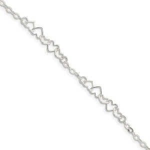 Black Bow Jewelry Sterling Silver Chain of Hearts Anklet - 1 of 4