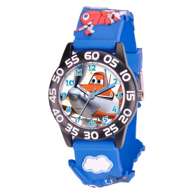 Boys' Disney Planes  Black Plastic Time Teacher with 3D Strap Watch - Blue