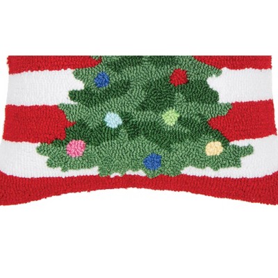 Festive Red and White Hooked Christmas Tree Throw Pillow
