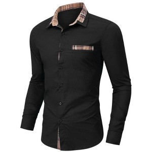 Men's Long Sleeve Dress Shirt Plaid Collar Casual Button Down Shirts - 1 of 4