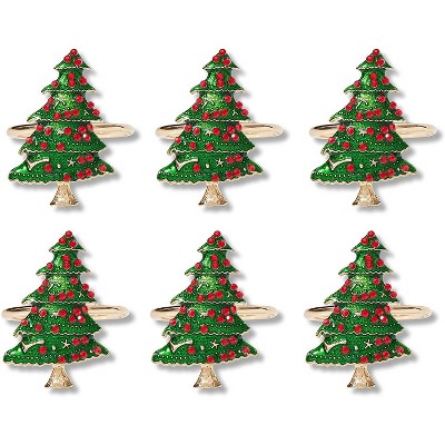 Farmlyn Creek 6 Pack Christmas Tree Napkin Rings for Holiday Home Décor (1 x 2 in)