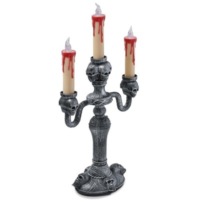 Haunted Gothic Black and Red Skull LED Candelabra