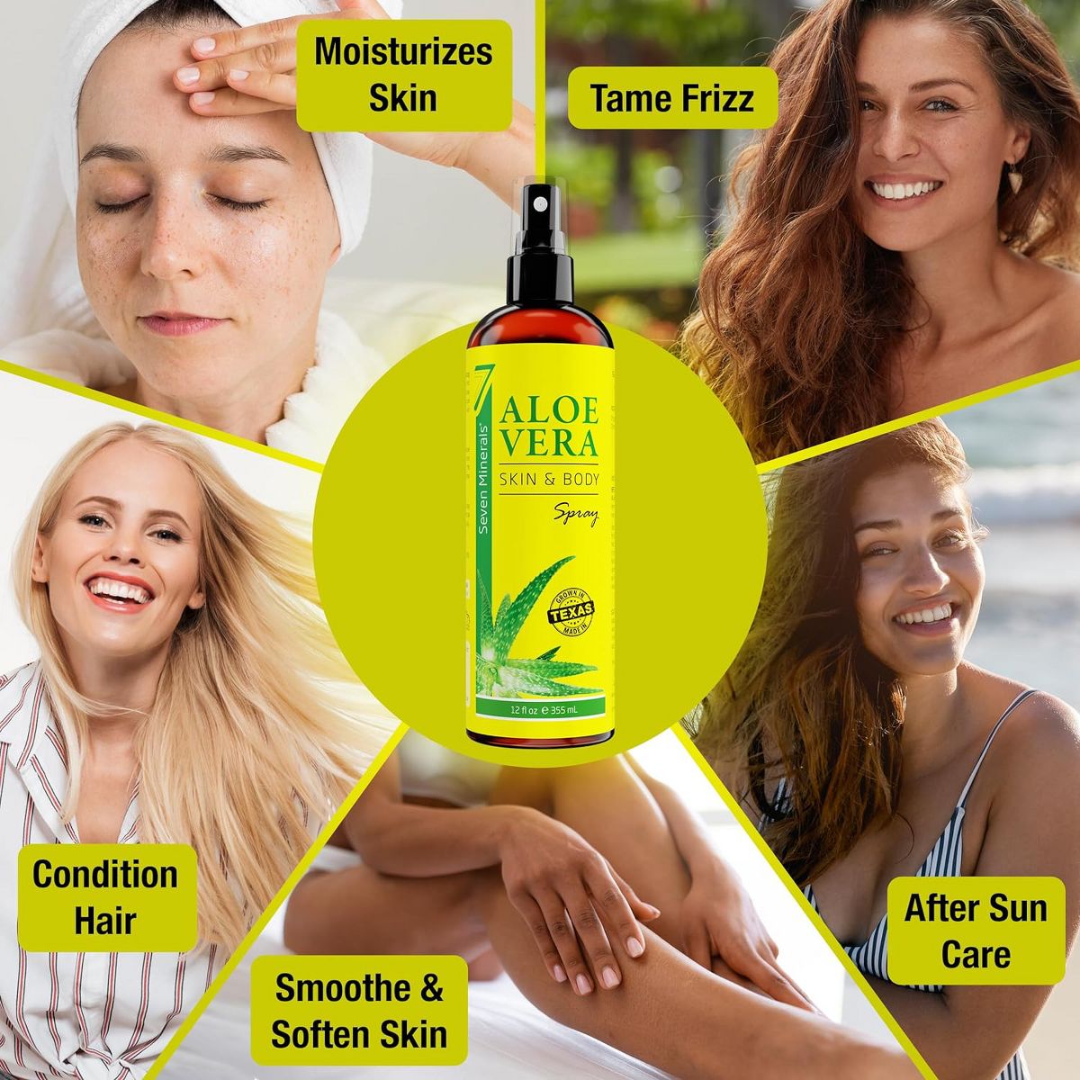 Seven Minerals, Organic Aloe Vera Spray for Body & Hair - From Freshly Cut Aloe Plant, Extra Strong, Easy to Apply, - Made in USA (Big 12 fl oz) - thumbnail 2