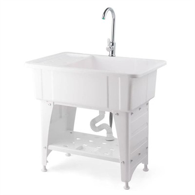 Karl Home 32 x 22 in. Utility Sink Laundry Tub with Faucet and Shelf & Drainboard in White