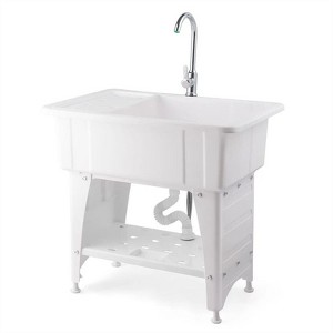 Karl Home 32 x 22 in. Utility Sink Laundry Tub with Faucet and Shelf & Drainboard in White - 1 of 4
