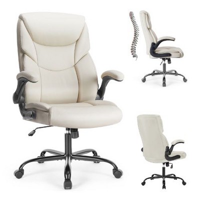CAVINAS Adjustable Ergonomic Office Chair, High-Back Executive Office Chair with Flip-Up Arms, PU Leather Upholstery Home Office Desk Chairs