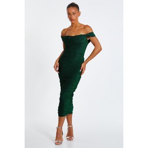 QUIZ Women's Bardot Ruched Midi Dress - 1 of 4
