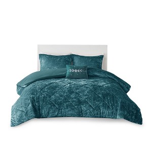 Gulches Twin Twin XL Teal Velvet 3 Piece Duvet Cover Set - 1 of 4
