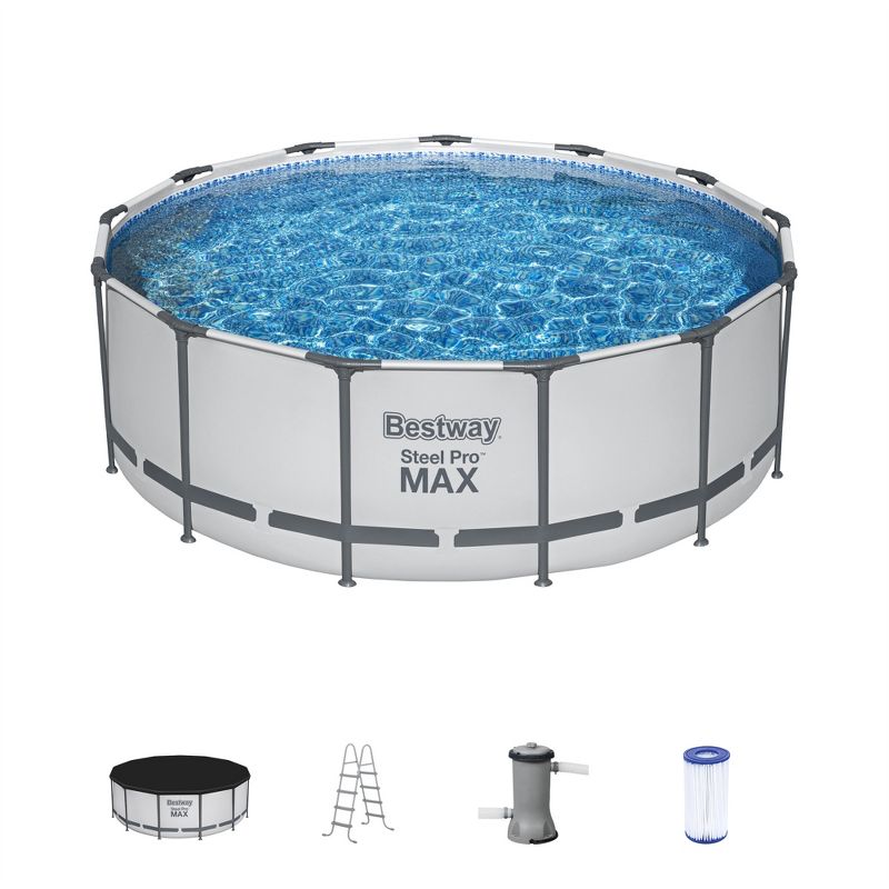 Bestway Steel Pro MAX Round Above Ground Swimming Pool Set with Metal Frame Filter Pump, Ladder, and Cover, 1 of 9
