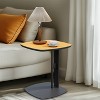 C Shaped Sofa Side Table Saddle Leather Top Bedside Coffee End Table Space Saving - 3 of 4