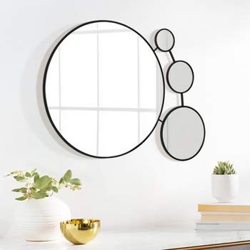 LuxenHome Circles Black Metal Frame Round Wall Mirror