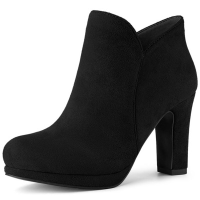Allegra K Women's Round Toe Chunky Heeled Ankle Heel Boots