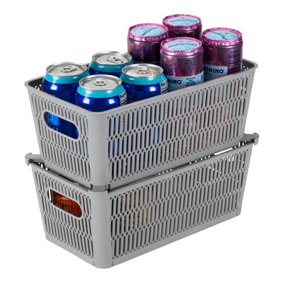 Small Gray Stackable Plastic Storage Tote Baskets, Set of 2