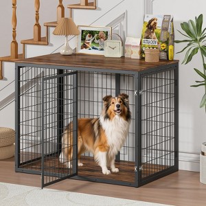 CAVINAS 47" Dog Crate with 3 Doors,Dog Kennels Furniture with Wood and Metal Design for Large & Medium Dogs,Rustic Brown - 1 of 4