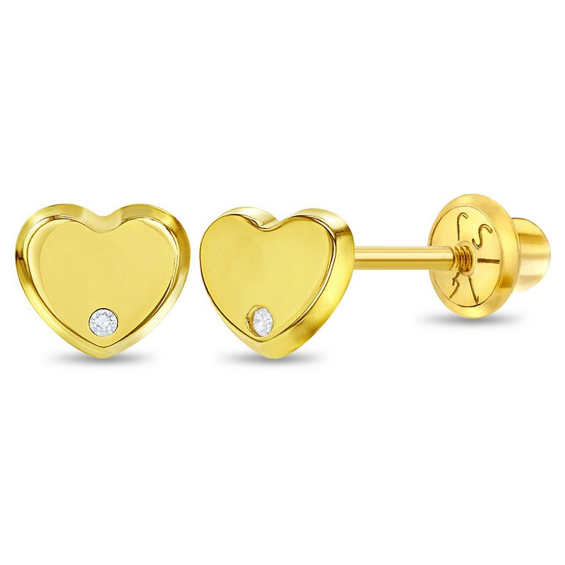 Girls' Genuine Diamond Heart Screw Back 14k Gold Earrings - In Season Jewelry, 1 of 5
