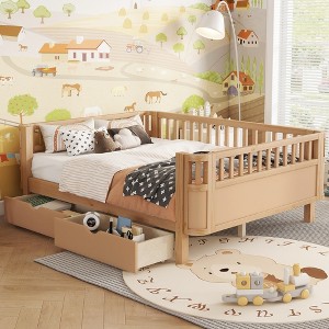 Whisen Modern and Elegant Twin Size Wood Platform Bed with Rails for Girls and Boys - 1 of 4