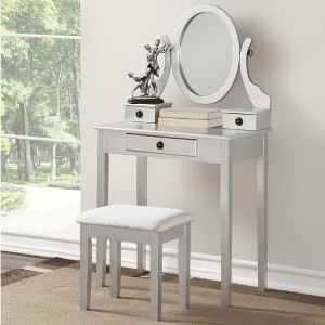 FONTOI 30"W Wood Makeup Vanity Table and Stool Set with Adjustable Oval Mirror 3 Storage Drawers for Bedroom Dressing Room, Silver, 30"*16"*53" - 1 of 4