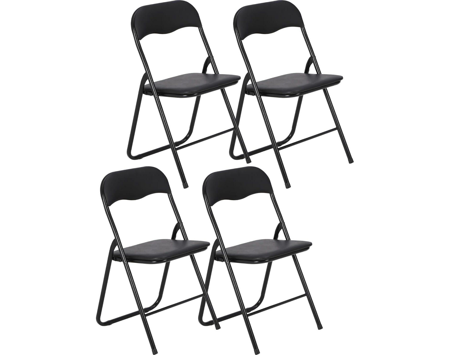 4 Pack Folding Chairs with Cushion– Portable Metal Stackable Chairs,Non-Slip Feet for Indoor & Outdoor Events,Black