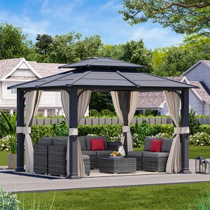 EROMMY 12 Ft. W x 10 Ft. D Hardtop Gazebo, Double layered Roof Gazebo, Black - 1 of 4