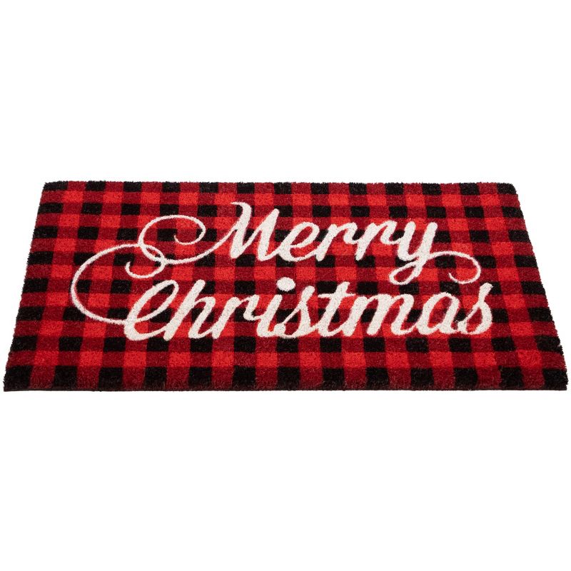 Northlight Red and Black Plaid "Merry Christmas" Natural Coir Christmas Outdoor Doormat 18" x 30", 4 of 7