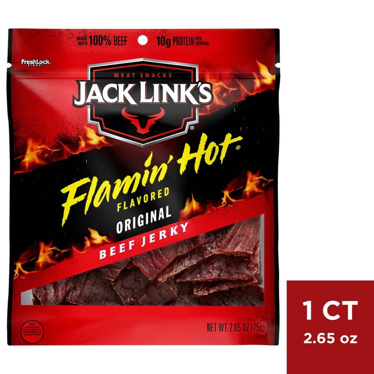 Jack Links Jerky Flamin' Hot Original Beef Jerky - 2.65oz: 10g Protein, Smoked, 1 of 3