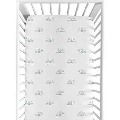 Image of Sweet Jojo Designs Boy, Girl, Unisex/Gender Neutral Baby Fitted Crib Sheet Boho Rainbow White and Blue