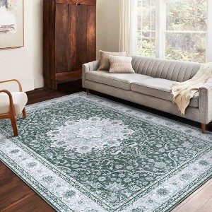 Vintage Rug Floral Print Oriental Rug Carpet Machine Washable Traditional Area Rug - 1 of 4
