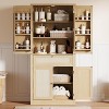 70inch Tall Kitchen Pantry, Rattan Cupboard Storage Cabinet with 1 Drawer and 6 Door Shelves for Dinning Living Room Kitchen Laundry, Natural Oak - 4 of 4