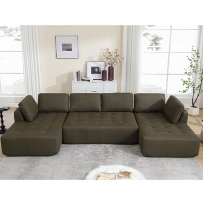 GDFStudio Belor 138.5" Transitional 6-Seater U-shaped Mesh Upholstered Modular Sofa