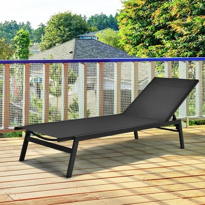 Black Steel Frame Outdoor Adjustable Chaise Lounge Set
