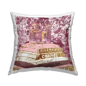 Stupell Industries Glam Designer Books Fashion Accessory Glitz Pink Gold Printed Pillow, 18 x 18 - 1 of 3