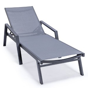 LeisureMod Marlin Patio Chaise Lounge Chair With Armrests in Black Aluminum Frame Set of 2 - 1 of 4