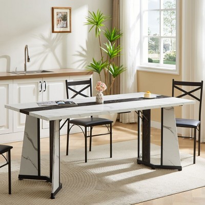70.9" Modern Rectangular Dining Table for 8,White Marble-Look Waterproof Top for Large Kitchen or Dining Room Table–The Pop Home