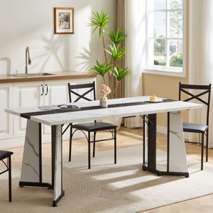 70.9" Modern Rectangular Dining Table for 8,Marble-Look Waterproof Top for Large Kitchen or Dining Room Table–The Pop Home - 1 of 4
