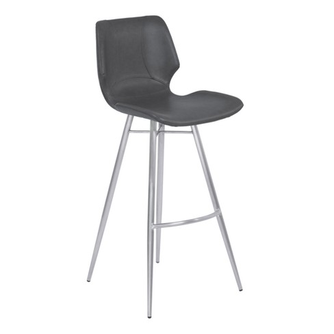 26 Zurich Counter Height Metal Barstool In Vintage Gray Faux Leather With Brushed Stainless Steel Finish Armen Living Target