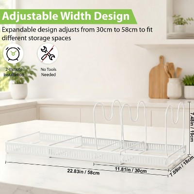 Garnen Pots and Pans Organizer Under Cabinet Kitchen Organizer, Expandable 11.8"-22.8" Adjustable Pan Rack Pot Lid Organizer Kitchen Storage, White — фото 4