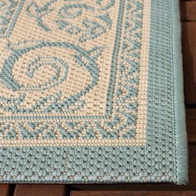 Aqua and Cream Baroque Print Rectangular Outdoor Rug